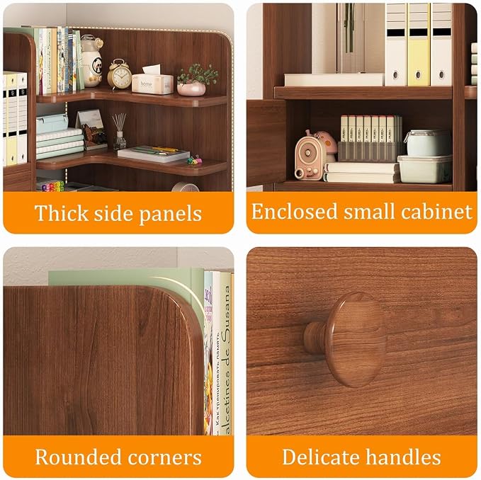 Desktop Shelf Organizer Corner Bookshelf, Computer Desktop Bookshelf Storage Rack for Desk Top, Wooden Desk Storage Hutch with Drawer, 3 Tier Desktop Organizer Shelf(Brown,60+50CM/23.6+19.7IN)