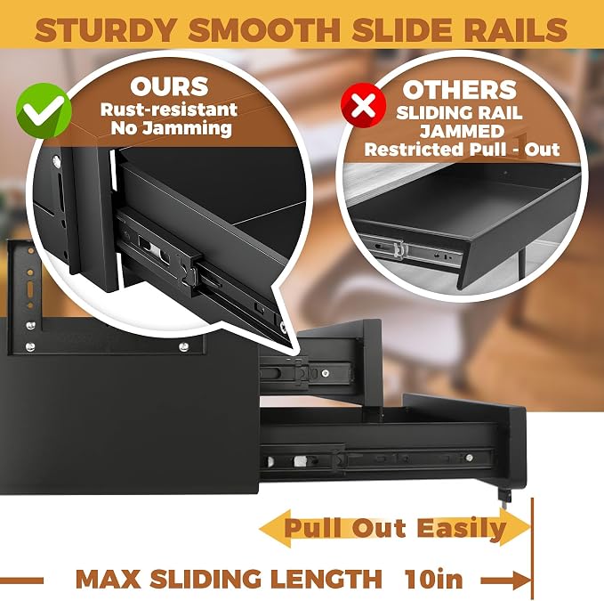 14.17" D Double Under Desk Drawer,Under Desk Pull out Storage Organizer with Lock and Keys,Adjustable Height, Metal Storage Drawer with Slide Extension Mounted Under Flat Wooden Table or Workbench