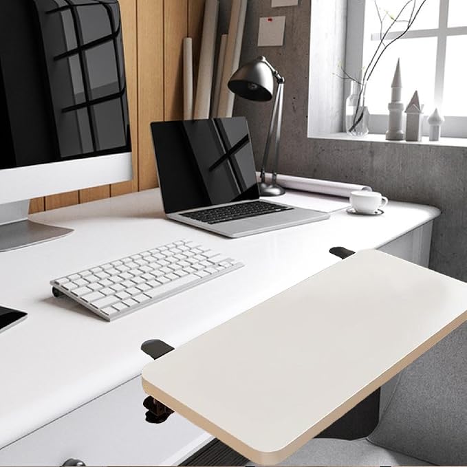 Desk Extension Shelf Board, Keyboard Tray Folding for Computer Table for Home Office Easy Installation Wrist Support, White