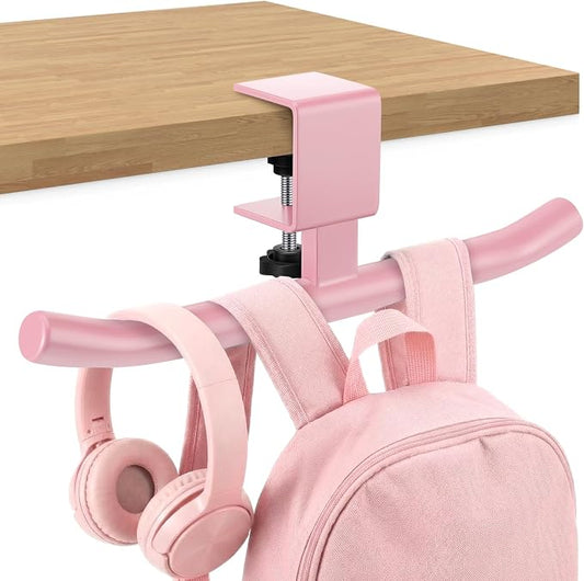 Geelin Bag Hook for Desk Table Heavy-Duty Backpack Hanger Clamp On Purse Holder Adjustable Under Desk Bag Hook for Headphones Handbag Hanger for Classroom Dorm Back to School(Pink)