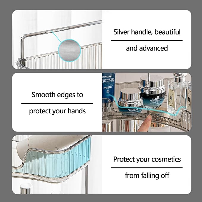 shuang qing 2-Tier Corner Bathroom Counter Organizer – Classic Storage Shelf for Makeup, Perfume & Toiletries, Space-Saving Countertop Tray Fits Bathroom, Dresser, Kitchen (Slate Gray)