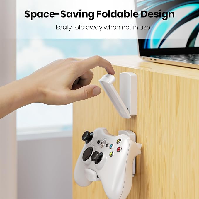 Sticky Headphone Stand Controller Holder - EURPMASK Upgraded Adhesive Gaming Headset Hook, Headphone Holder for Desk with Soft Rubber Pads, Universal PC Gaming Accessory Controller Headset Stand,White