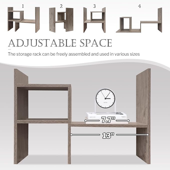 Jerry & Maggie Office Desk Organizers and Accessories for College Dorm Decor, Supplies Wooden Desk Organizer for Plants, Cubicle Shelf of Makeup Organizer for Cute Room Decor, Grey Oak