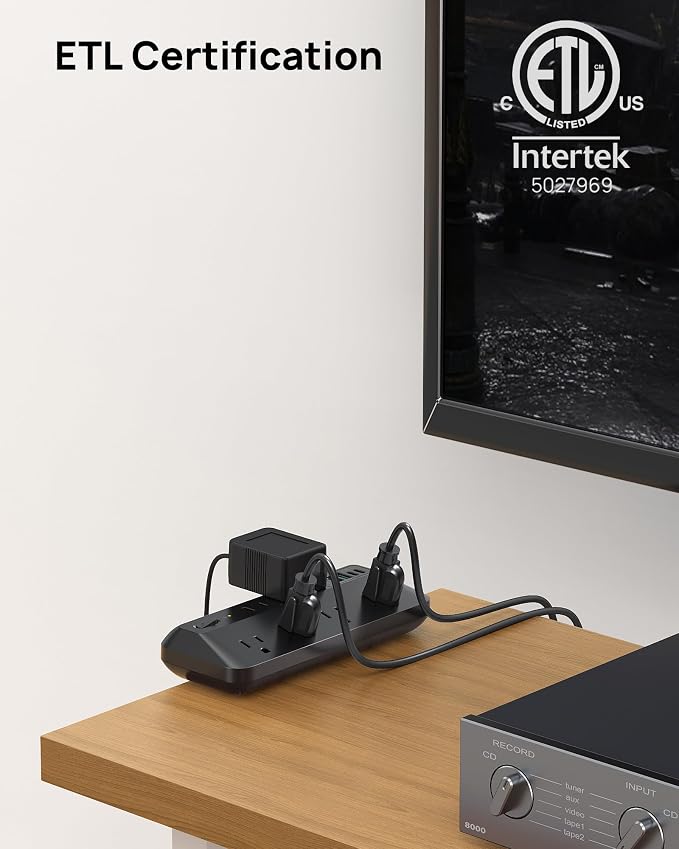 TROND 20W USB C Desk Clamp Power Strip - 1700J Surge Protector with 6 Outlets, Desktop Edge Mount Extension Cord, Fit 1.97" Tabletop, 10FT Flat Plug for Teacher Must Haves, Office, ETL List, Black