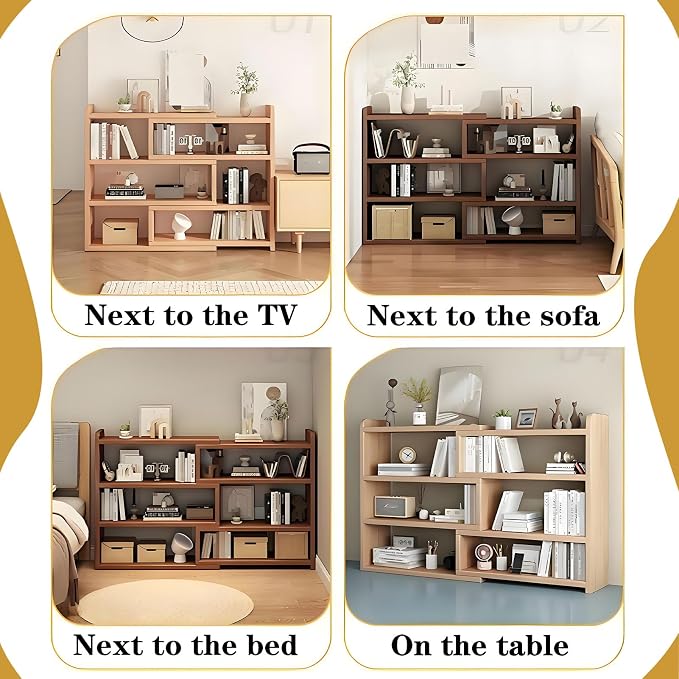 Expandable Bookshelf - Wood Desktop Organizer, Multipurpose Shelves for Office Storage and Corner Display, Ideal for Small Spaces, Living Room and Study