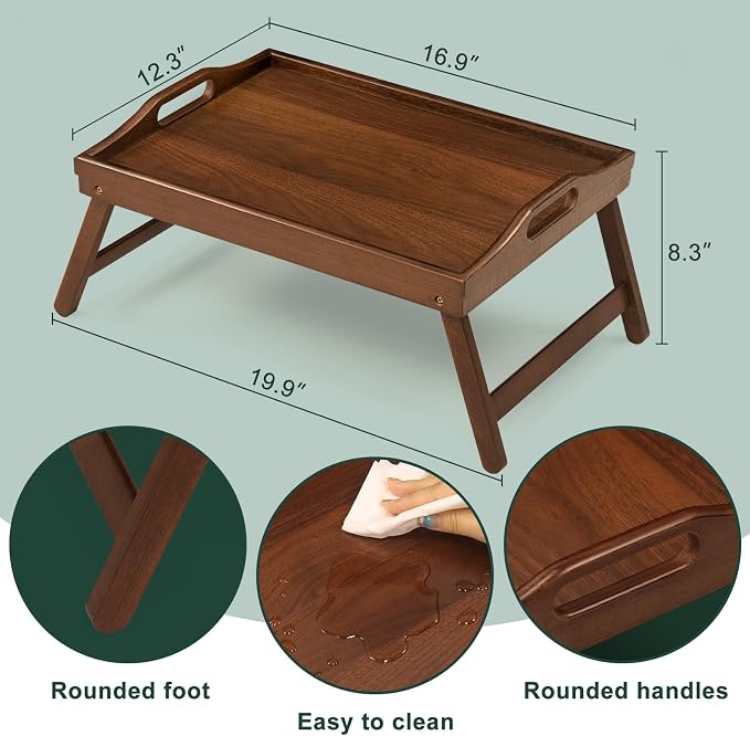 Bamboo Breakfast Tray Table with Folding Legs for Bed Table Sofa - Eating & Laptop Tray Bamboo with Folding Legs (Walnut)