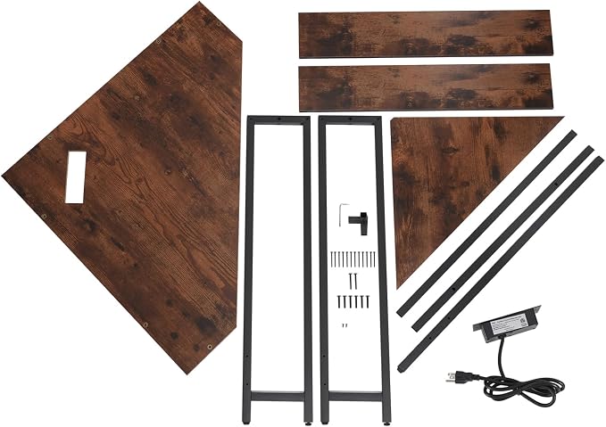 Corner Desk with Outlets and USB Ports, 26.77x26.77x29.53in Triangle Desk with Storage for Home Office, Workstation, Living Room, Bedroom, Small Space (Brown)