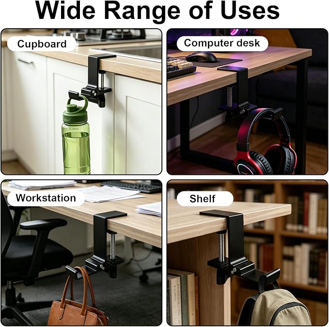 2PCS Foldable Headset Holder, Headphone Stand for Desk with Heavy Duty Aluminum Alloy, Adjustable Desk Clamp Holds Up to 22 lbs, Space Saving Headphone Hanger for desk office, Headphone Accessories