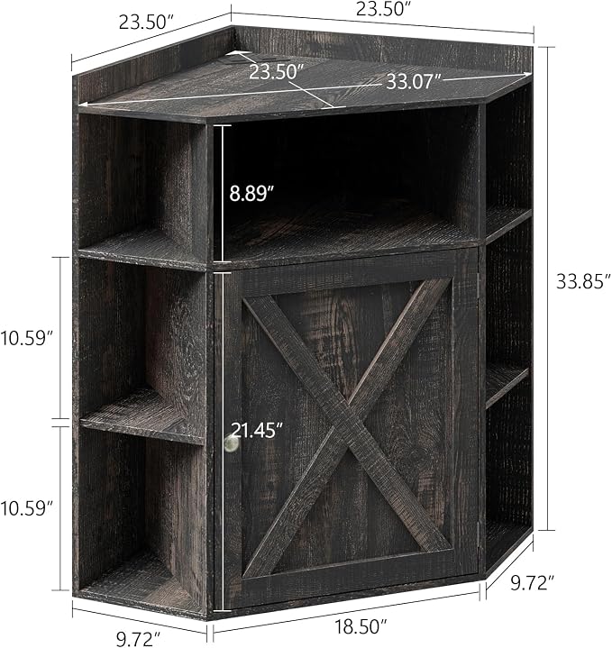 Vabches Corner Cabinet, Corner Storage Shelf with USB Ports and Outlets Industrial Organizer for Small Space Wooden 6-Cubby Bookshelf for Study, Playroom, Living Room (Dark Rustic Oak)