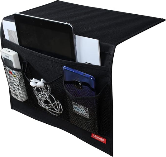 Bedside Storage Organizer with Pockets, Bedside Caddy, Table Cabinet Storage Organizer, TV Remote Control, Phones, Magazines, Tablets, Accessories, Black