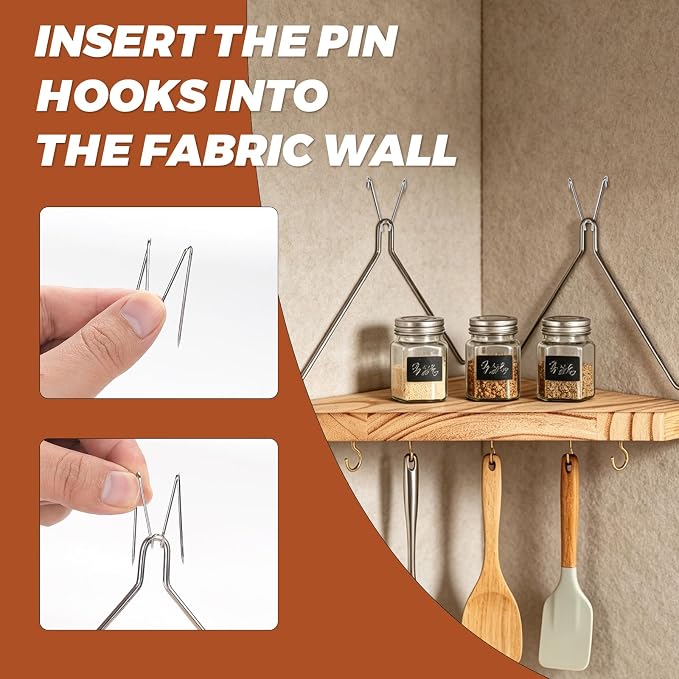 VZZNN 6 Pack Fabric Wall Cubicle Corner Shelf with Hooks - Wood Cubicle Wall Decor for Place in The Corner of The Room, Such As in The Bedroom, On The Desk, Or in a Hotel Room
