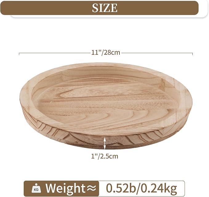 Hanobe Wooden Tray for Coffee Table: Candle Holder Plate Round Decorative Serving Tray - Vintage Table Centerpiece Rustic Farmhouse Home Decor
