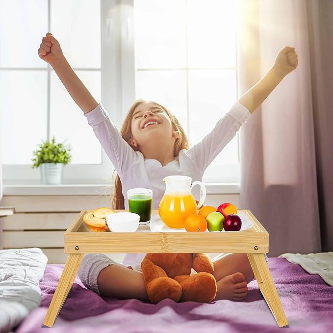 RRX Bed Tray Table with Folding Legs, Breakfast in Bed Tray (1, Beige) | Bed Trays for Folding Table Eating, Kitchen Serving, Food, Sofa, Snacking or Working, Laptop Desk Dinner, Snack Tray