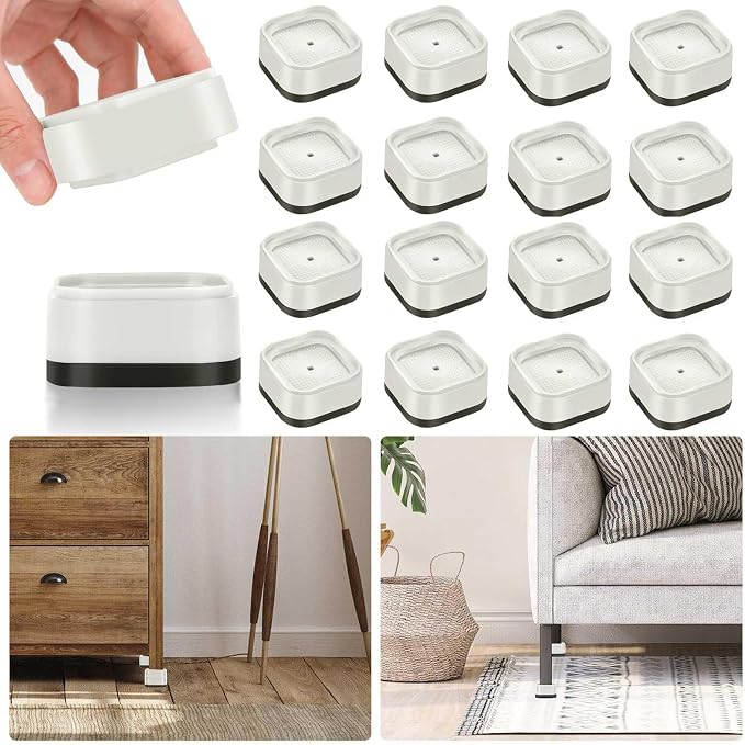 16 Pack Furniture Risers 1, 2 or 3 Inch, Adjustable Bed Risers Heavy Duty For Table Desk Couch Chair Sofa Cabinet Bed Legs Dorm, Square Stackable Bed Raisers Blocks Lift Height 1", 2" or 3", White