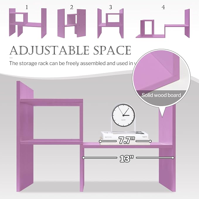 Jerry & Maggie Desktop Organizer Office Storage Rack Adjustable Wood Display Shelf Birthday Gifts Toy Home Decor Free Style Rotation Display True Natural Stand Shelf (Violet/2 Pack)