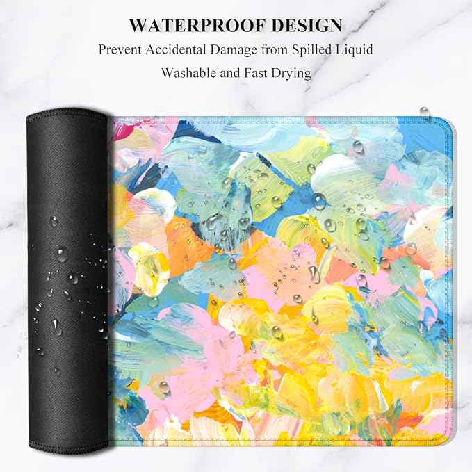 Auhoahsil Desk Mouse Pad, Large Gaming Mousepad, XXL Desk Pad, Extended Long Superior Micro-Weave Cloth Non-slip Rubber Big Computer Mouse Mat for Gamer, Office & Home, 35" x 15", Abstract Watercolour