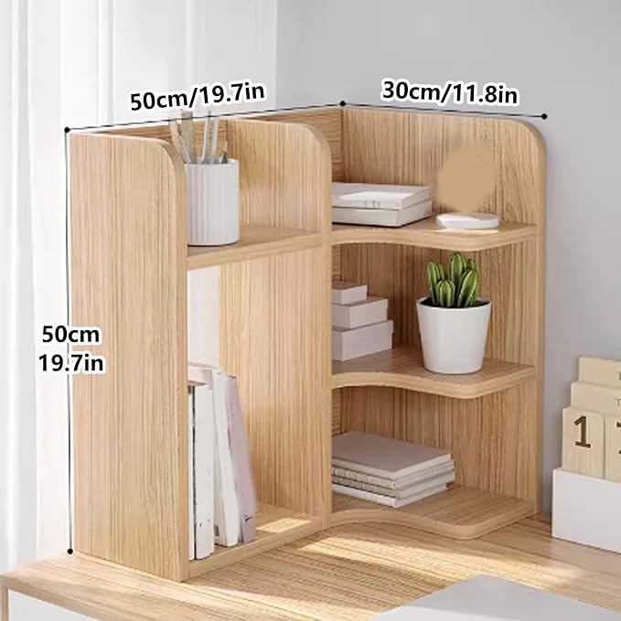 Corner Desk Shelf Organizer – 3-Tier Wooden Desktop Bookshelf, Freestanding Display Rack for Home Office, Dorm, American Style Storage Shelf(White,50x30cm/19.7x11.8in)
