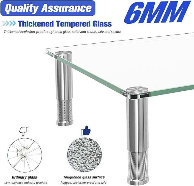 Simple Trending 2 Pack Tempered Glass Monitor Riser, Height Adjustable Desktop Stand for Laptop Printer TV