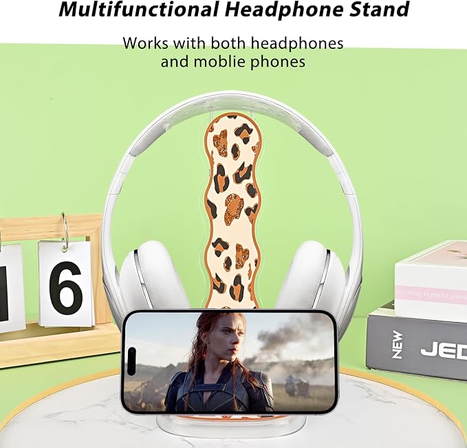 CameCosy Leopard Headphone Stand, Compatible with, Sturdy Acrylic Design, Multifunctional for Headphones & Cell Phone