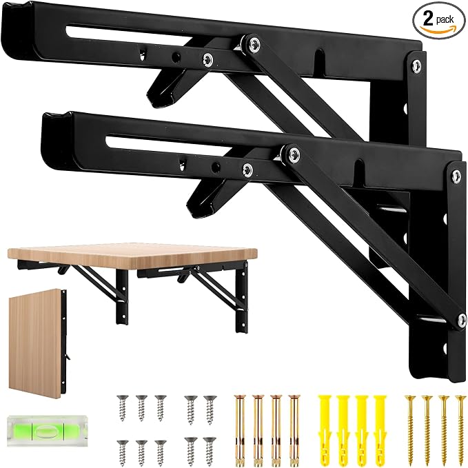 Dntorx 10 Inch Folding Shelf Brackets, 2 Pcs Heavy Duty Metal Collapsible Shelf Bracket Wall Mounted Brackets for Fold Down Table Wall Mounted Brackets for Shelves Space Saving