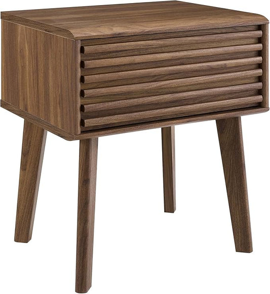 Modway Render Mid-Century Modern End Table or Nightstand in Walnut
