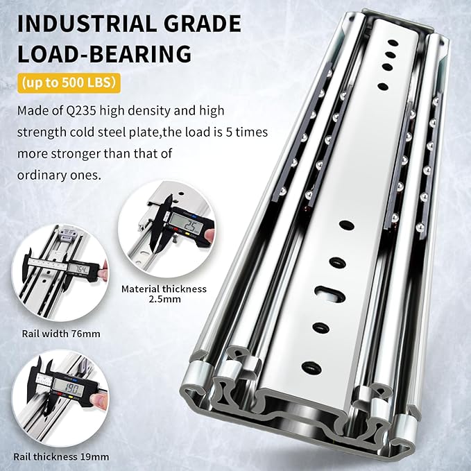 YENUO Heavy Duty Drawer Slides 12 14 16 18 20 22 24 26 28 30 32 34 36 38 40 44 48 52 56 60 Inch Full Extension Side Mount Ball Bearing Long Rails Track Guide Glides Runners Load 200 Lbs 1 Pair