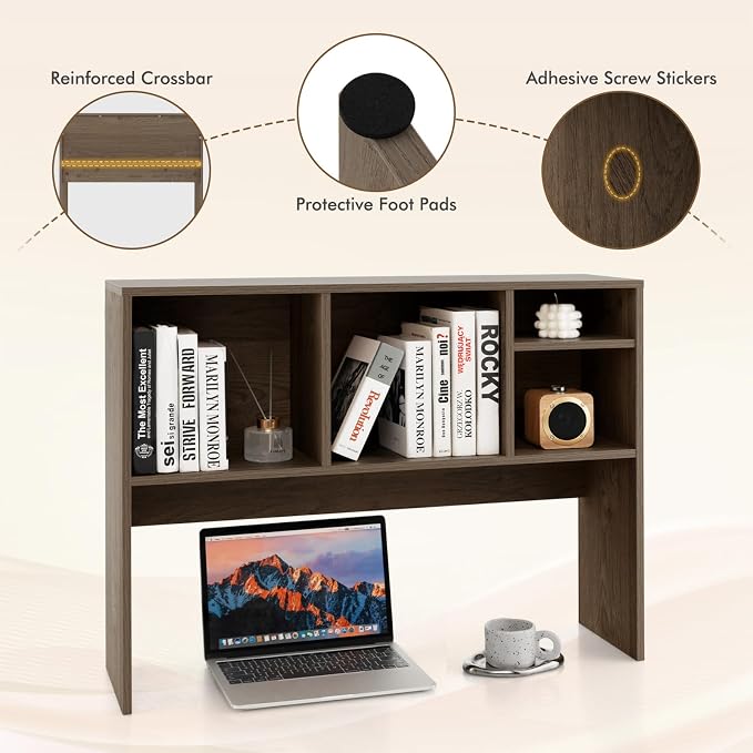 Tangkula Desktop Bookshelf, Countertop Storage Hutch with 4 Shelves for Computer Desk, Desktop 2-Tier Display Rack, Multipurpose Wood Desk Hutch Storage Organizer for Dorm Office Home