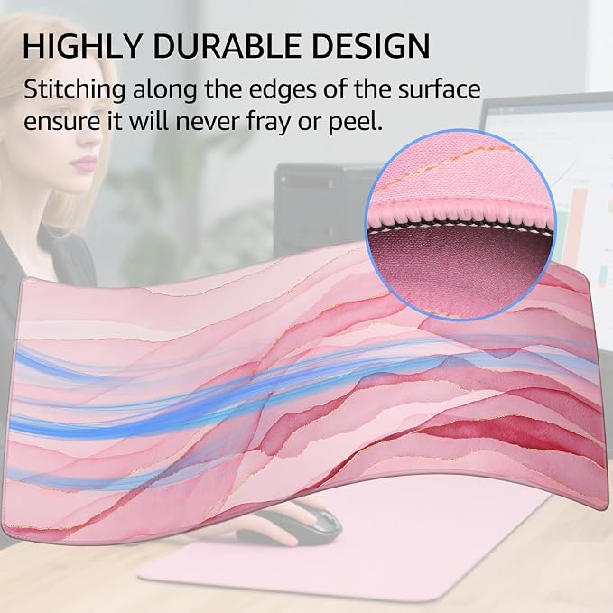KTRIO Large Gaming Mouse Pad, Desk Mat, 31.5 x 15.7 in, Pink Glow, XXL | Smooth Micro-Weave Surface, Artistic Pattern Design, Non-Slip Rubber Base, Durable Stitched Edges, Office & Home Use