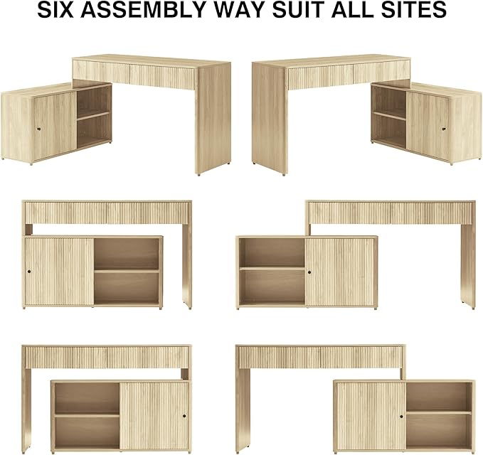 Modern Computer PC Desk Table with Storage, Corner L Shaped Desk with Drawers, Home Office Desk for Bedroom and Small Space, for Writing, Executive, Study, Work, Vanity - Natural