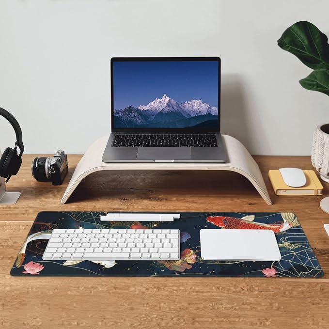 Gaming Mouse Pad Desk Pad,Extended Big Mouse Pad,31.5x11.8 Inch Long Computer Keyboard Mouse Mat Mousepad with 3mm Non-Slip Base and Stitched Edge for Gaming and Office… (koi)