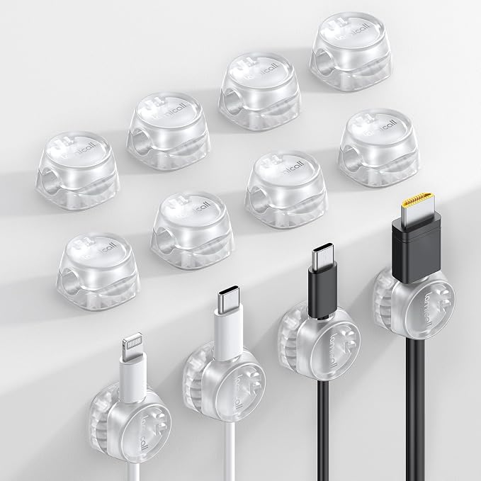 12Pack Cord Organizer [1s Lock] Spring Cable Holder Clips - Lamicall Desk Cord Management Clips, [Smooth Adjustable] Phone Charger Cable, Adhesive Wire Keeper for Nightstand Wall Car Office