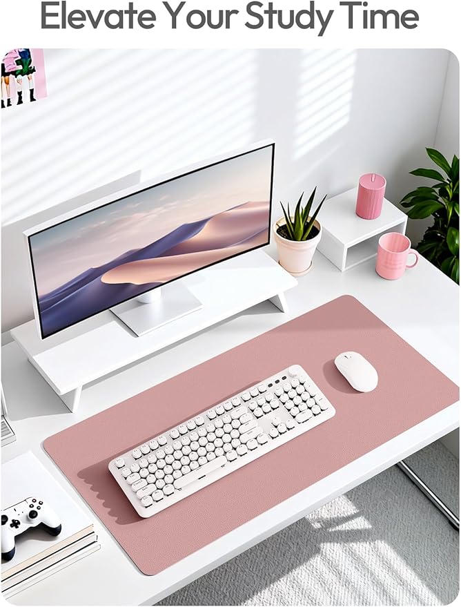 YSAGi Leather Desk Protector, Office Mat, Large Mouse Mat, Non-Slip PU Leather Blotter, Laptop Desk Mat, Waterproof Writing Pad for Office and Home(Pale Mauve, 63" x 24")