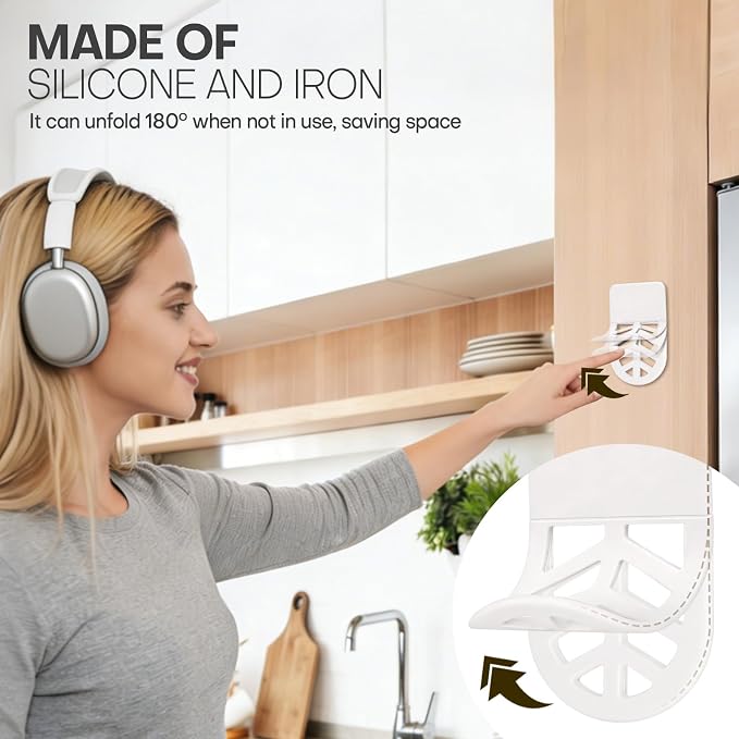 Wall Mount Headphone Stand, 2-in-1 Bendable Silicone Controller Holder, Adhesive Under Desk Hook for Gaming Office & Home, Fits All Headphones for PS5 Xbox Controllers - 1 Pack (Black/White)