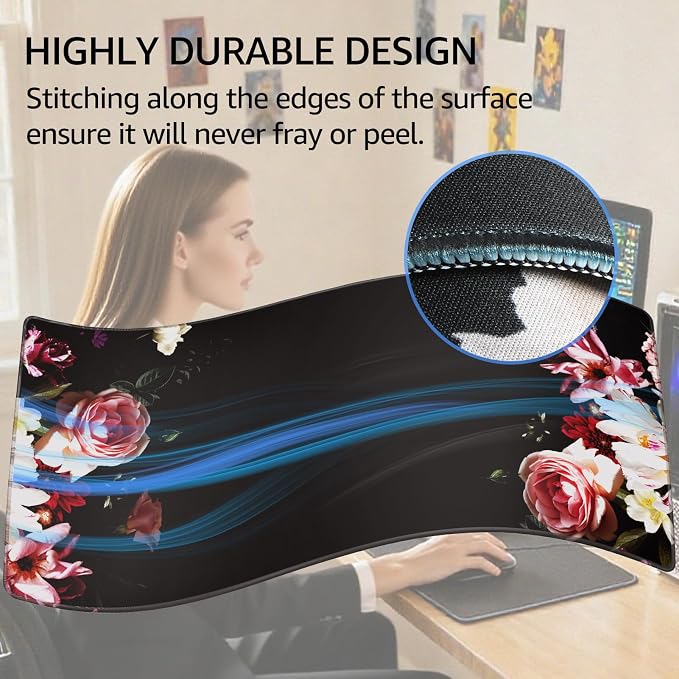 KTRIO Large Gaming Mouse Pad, Desk Mat, 31.5 x 15.7 in Peony Flower, XXL | Smooth Micro-Weave Surface, Artistic Pattern Design, Non-Slip Rubber Base, Durable Stitched Edges, Office & Home Use