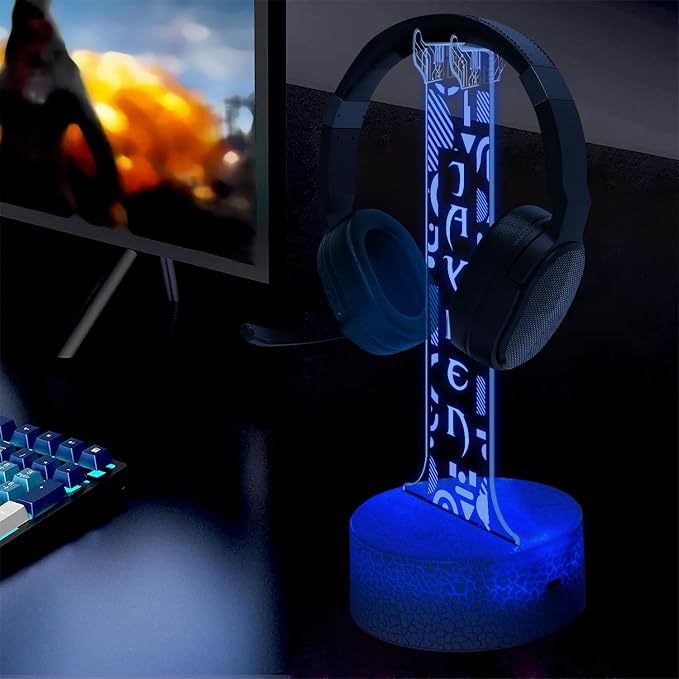 Custom Gamer Headphone Holder with RGB LED Lights, Personalized Name Headset Stand, Valentine Gift for Boyfriend Girlfriend, Gift for Him Her, Game Room Decoration
