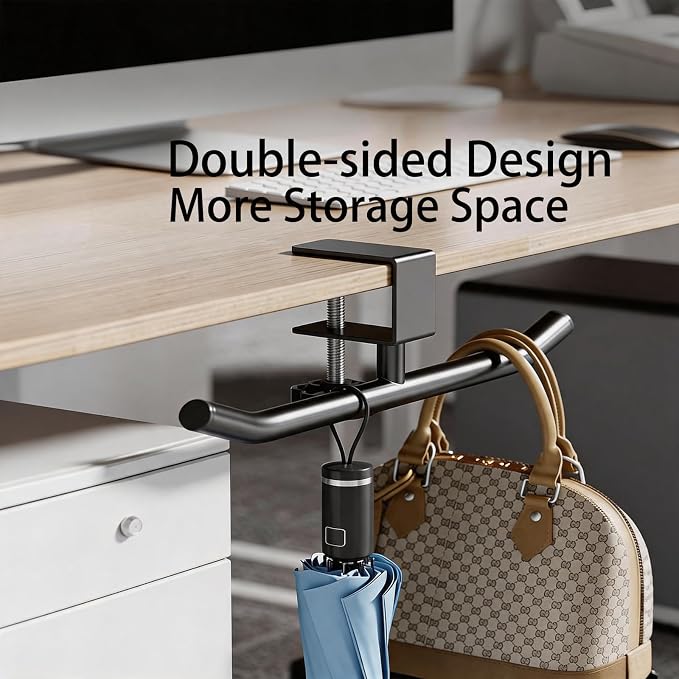 Heavy Duty Desk Hook Clamp, Adjustable Backpack Hanger, No Drill Headphone Holder, Clip-On Purse Hook for Table, Bag Hanger for Office Classroom Home, Gifts for Gamers, Office Desk Gaming Accessories
