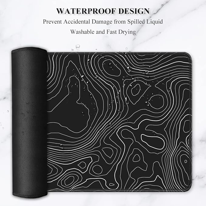 Auhoahsil Large Mouse Pad, XXL Desk Pad, Extened 35" x 15", Non-Slip Rubber Base, Stitched Edges, Superior Surface, Waterproof Keyboard Mat, Large Mousepad for Gamer, Office & Home, Black Contour