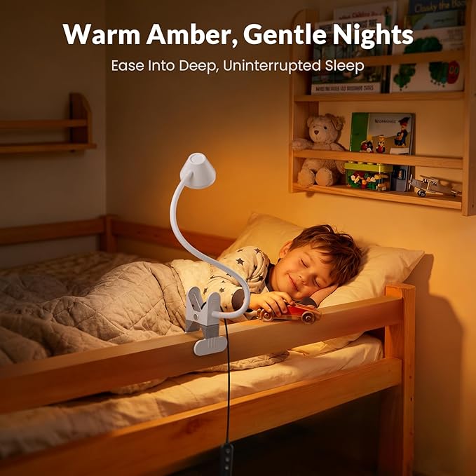 LEPOWER Clip on Light, Reading Lights for Books in Bed with 5 Colors & Stepless Dimming, RG0 Eye-Care, Auto Timer & Night Light, Strong Clamp for Headboard, Bedside, Desk, White