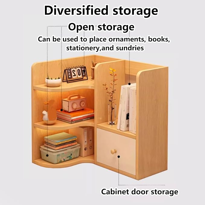 Corner Desk Shelf Organizer – 3-Tier Wooden Desktop Bookshelf, Freestanding Display Rack for Home Office, Dorm, American Style Storage Shelf(White,49x30cm/19.7x11.8in)