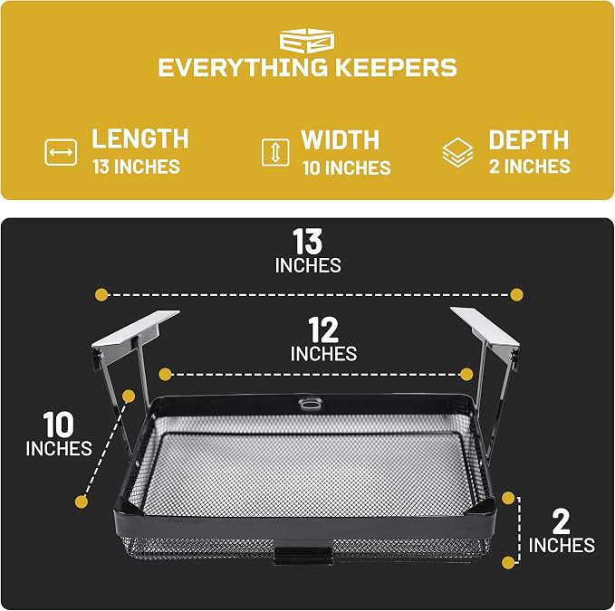KEEPERS - Under Desk Drawer Slide Out – Metal Under Desk Storage Drawer for Office, Home, RV, Kitchen – Slim Under Table Drawer Attachment with Easy DIY Mount - Under Desk Organizer - 13x10x2.5In