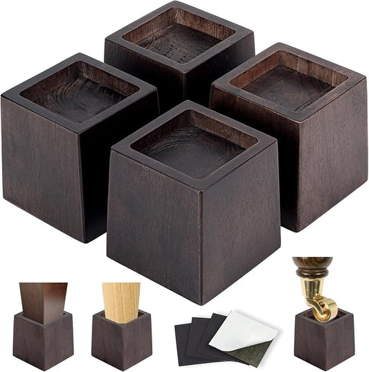 3 Inch Height Heavy Duty Wood Bed Risers – 4 Pack Wood Furniture Risers Extenders for Bed, Sofa&Table, Support Up to 2200lbs, Non-Slip Recessed Hole Furniture Lifts for Storage (Walnut Color)