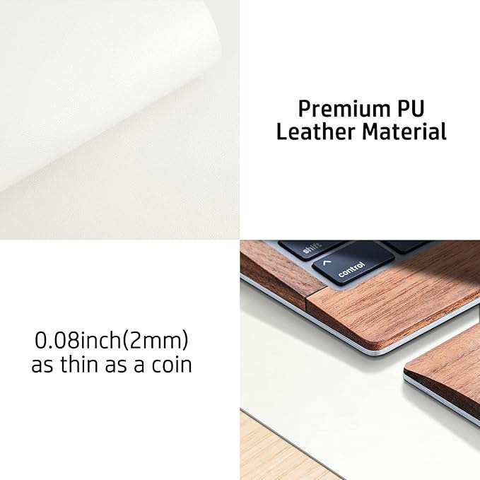 Aothia Leather Desk Pad Protector, Mouse Pad, Office Desk Mat, Non-Slip PU Leather Desk Blotter, Laptop Desk Pad, Waterproof Desk Writing Pad for Office and Home (23.6" x 13.7", Off-White)