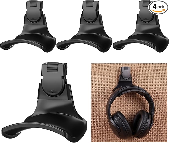 4 Set Fabric Wall Headphones Hook for Cubicle Organization Headset Stand for Desk Office Accessories Cubicle Decorations (Black)