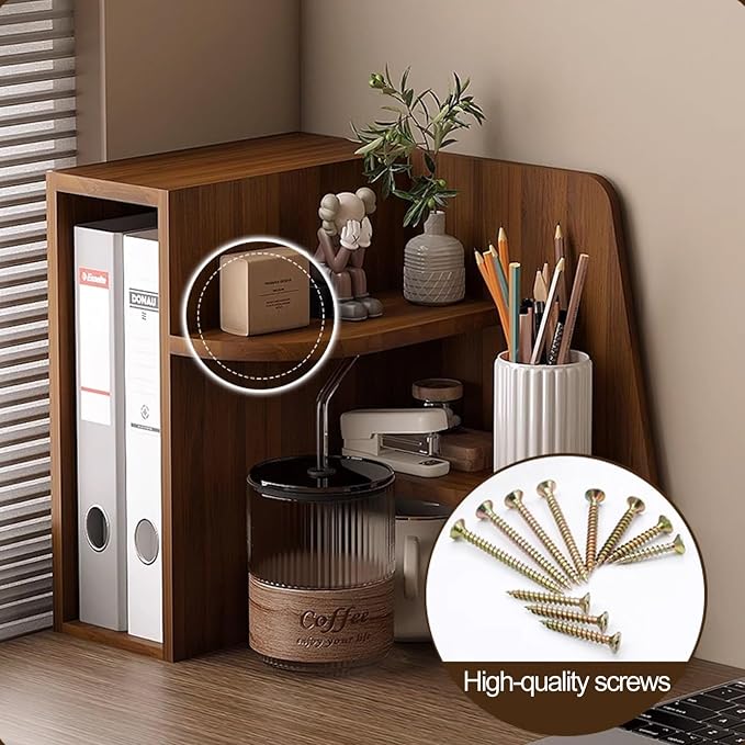 Desktop Corner Stand Shelf, 3 Tier Corner Shelf Organizer,Corner Counter Organizer with Bookshelf for Small Spaces,Home Office,Kitchen(Brown)