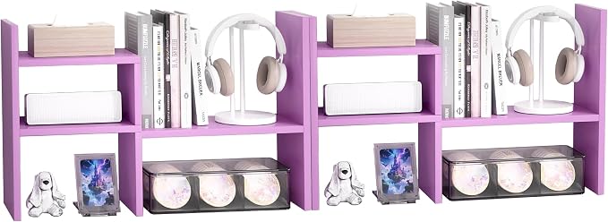 Jerry & Maggie Desktop Organizer Office Storage Rack Adjustable Wood Display Shelf Birthday Gifts Toy Home Decor Free Style Rotation Display True Natural Stand Shelf (Violet/2 Pack)