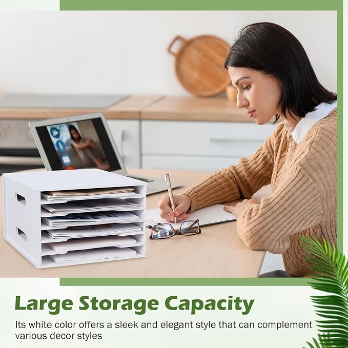 Juexica 6 Tier 8.5" x 11" Scrapbook Paper Organizer, White Cardstock File Organizer with Adjustable Shelves, Stackable Paper Trays, Desktop Storage Rack Document Holder for Desk Home Office