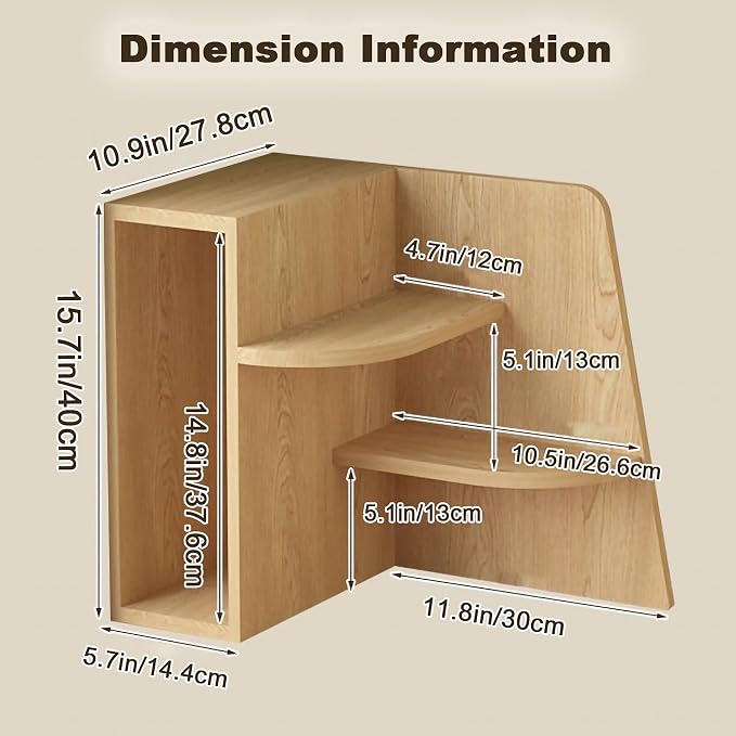 Desktop Corner Stand Shelf 3 Tier Shelf Organizer 15.7in Tall Corner Bookshelf for Small Spaces Wooden Desktop File Organizer Vertical for Home Offices, Bedrooms, and Studies,Walnut,40cm