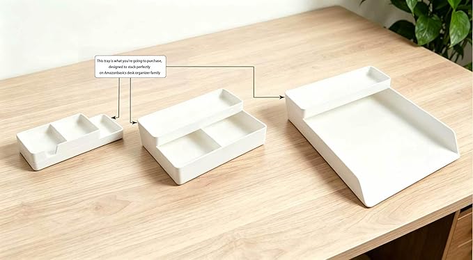 Amazon Basics Rectangular Plastic Desk Organizer, Half Accessory Tray for Office Supplies and Workspace Organization, 9.4" x 3.3" x 1", White