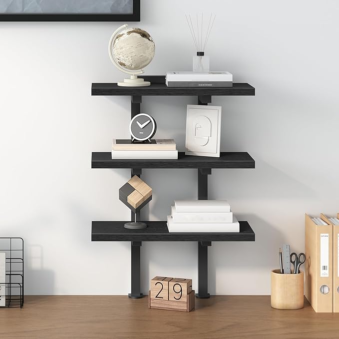 MAHANCRIS Desk Shelf and Desktop Shelf Bundle, Clamp On Desk Organizer, Adjustable Desk Corner Storage Shelf with Metal Frame, DSBK3601-DSBK5501