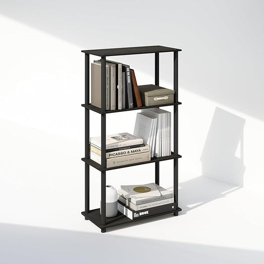 Furinno Turn-N-Tube Book Shelf, 4-Tier Bookshelf, Bookcase with Multipurpose Compact Display Rack, 11.6 x 23.6 x 43.2, for Living Room, Bedroom, Home Office, Espresso/Black